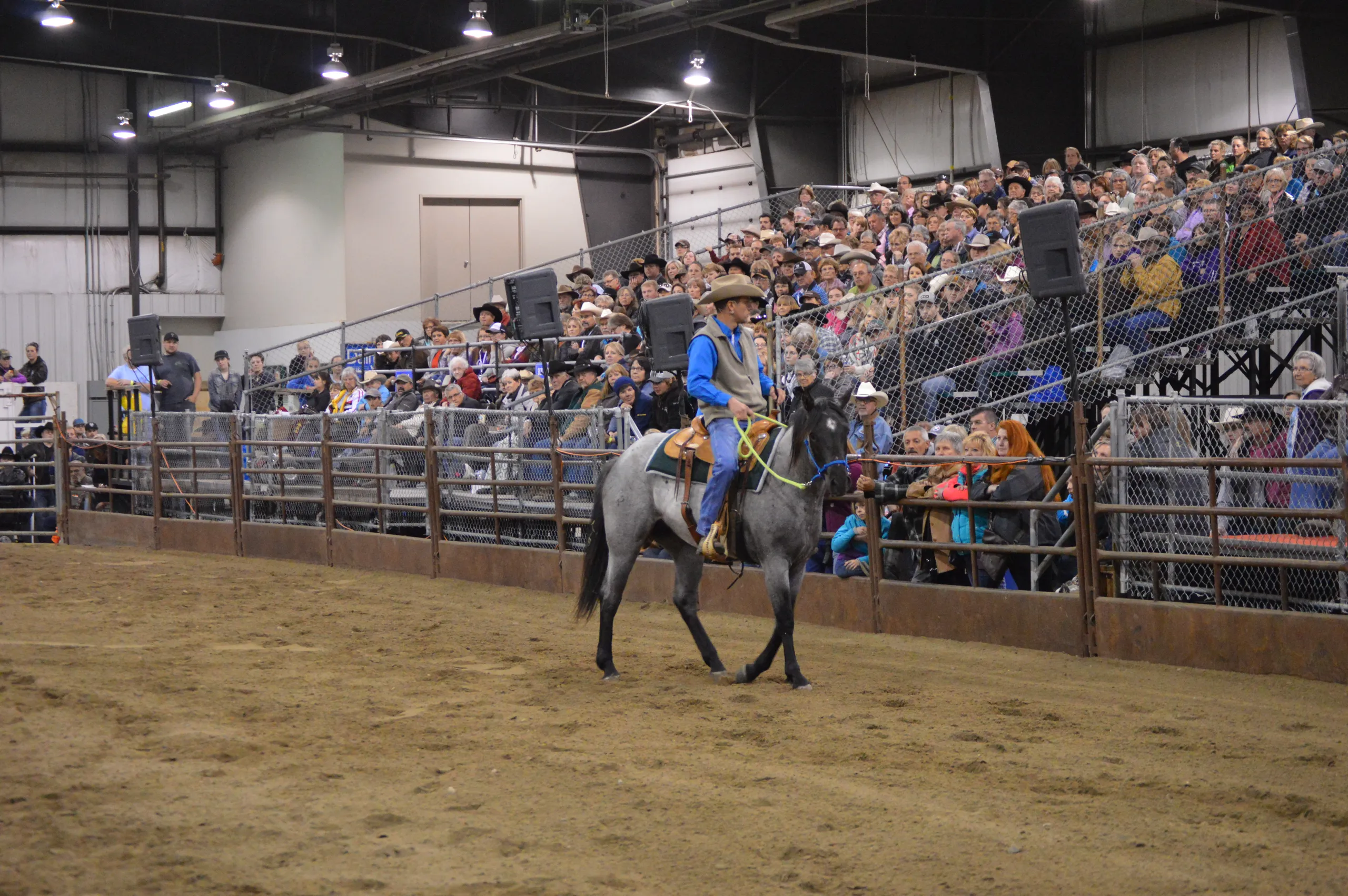 Riders practicing in the arena during a masterclass with Scott Purdum